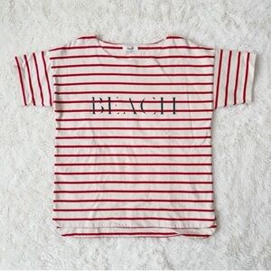 Madewell Women Red Striped Beach Graphic Cotton T-Shirt MEDIUM Resortwear Preppy